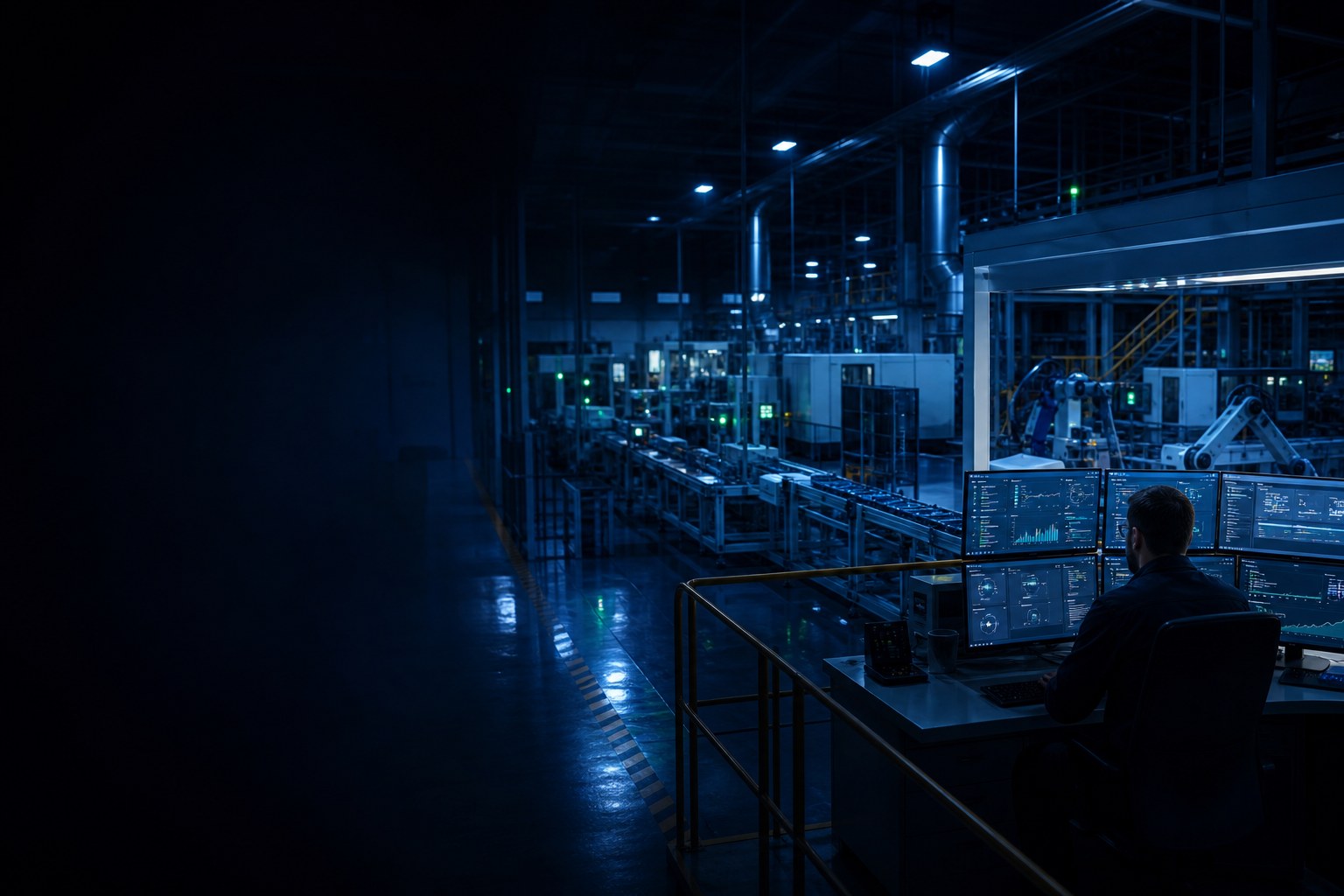 After-hours IT engineer monitoring a live production environment during an overnight shift